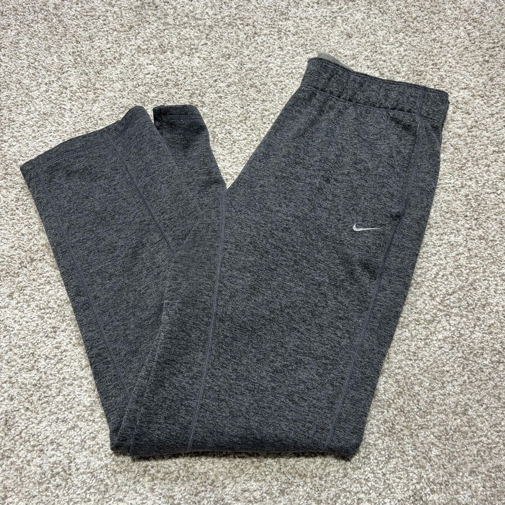 Nike Therma-FIT Pants Mens Medium Gray Fleece Track Zip Hem Pockets Athletic